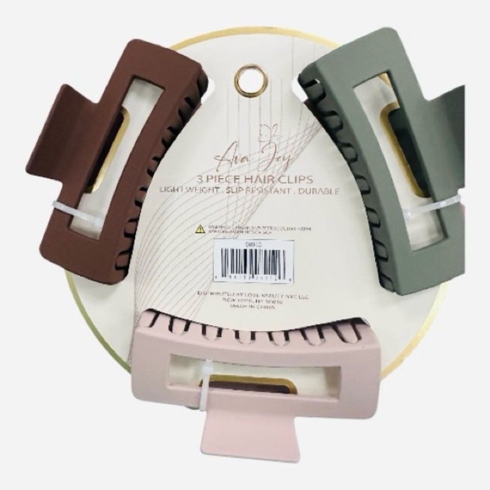 3-Piece Hair Clips Set in Brown, Green, and Pink